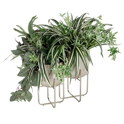 Set of 2 Silver Metal Planters with Stands for Indoor/Outdoor Use