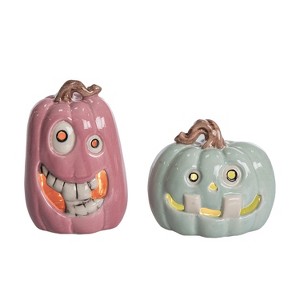 Transpac Ceramic LED Pastel Halloween Pumpkin Set of 2 Decorative Sculptures Multicolor Battery Operated Indoor Decor - 1 of 1