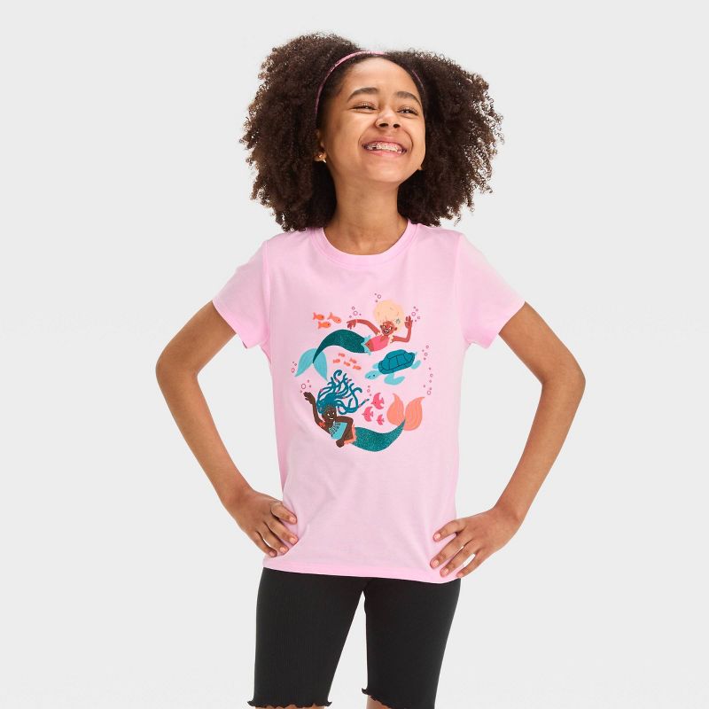 Girls' Short Sleeve 'Mermaid' Graphic T-Shirt - Cat & Jack™ Light Pink, 1 of 5