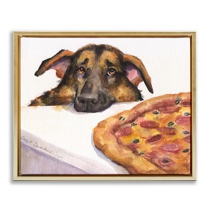 Stupell Industries German Shepherd with Pizza Floating Frame Canvas Art - 1 of 4