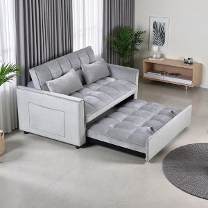 Velvet 3-in-1 Convertible Sleeper Sofa with Pull-Out Bed - 1 of 4