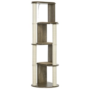 PawHut 65" Corner Modern Cat Tree Tall for Climbing, Large Multilevel Cat Tower with Scratching Posts, Small-Fit Kitten Tower with Sisal, Cream White - 1 of 4