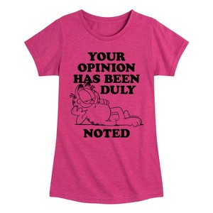 Girls' - Garfield - Your Opinion Has Been Duly Noted Fitted Short Sleeve Graphic T-Shirt - 1 of 4