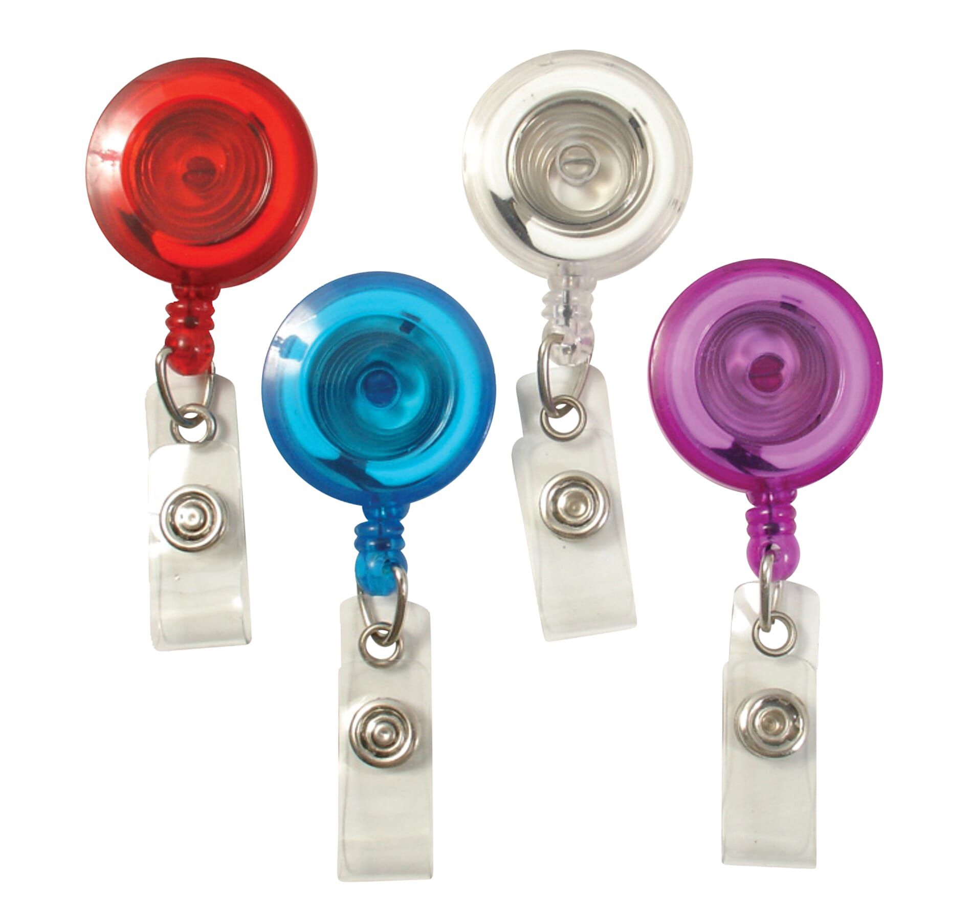 SICURIX Standard Round ID Badge Reel with Belt Clip & Strap, Translucent Assorted, Pack of 4