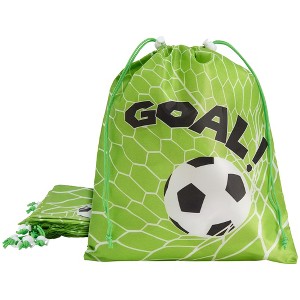 Blue Panda 12 Pack Soccer Drawstring Gift Bags with Goal Print for Sports Party Favors, Goodies, Treats (10 x 12 In) - 1 of 4