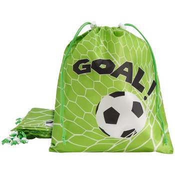 Blue Panda 12 Pack Soccer Drawstring Gift Bags with Goal Print for Sports Party Favors, Goodies, Treats (10 x 12 In)