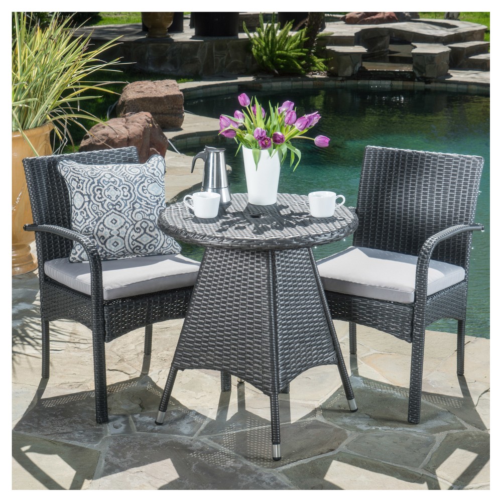 Photos - Garden Furniture Peterson 3pc Wicker Patio Bistro Set - Gray - Christopher Knight Home