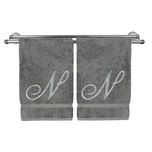 BC BARE COTTON Monogrammed Washcloth Towel, Personalized Gift, 13x13 Inches - Set of 2 - Gray - Silver Script - 1 of 1