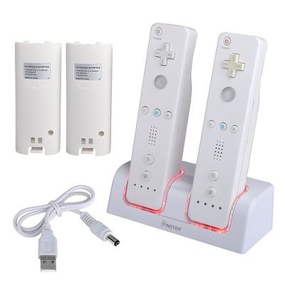 Insten For Nintendo Wii Controller & Wii U Remote - Dual Charger Charging Dock with 2x Rechargeable 2800 mAh Battery, White