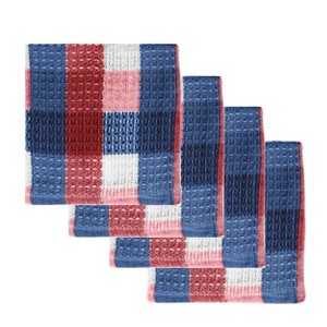 4pk Nana's Dish Cloths - MU Kitchen: Cotton Waffle Weave Kitchen Washcloths, Gingham Check Pattern, Machine Washable - 1 of 3