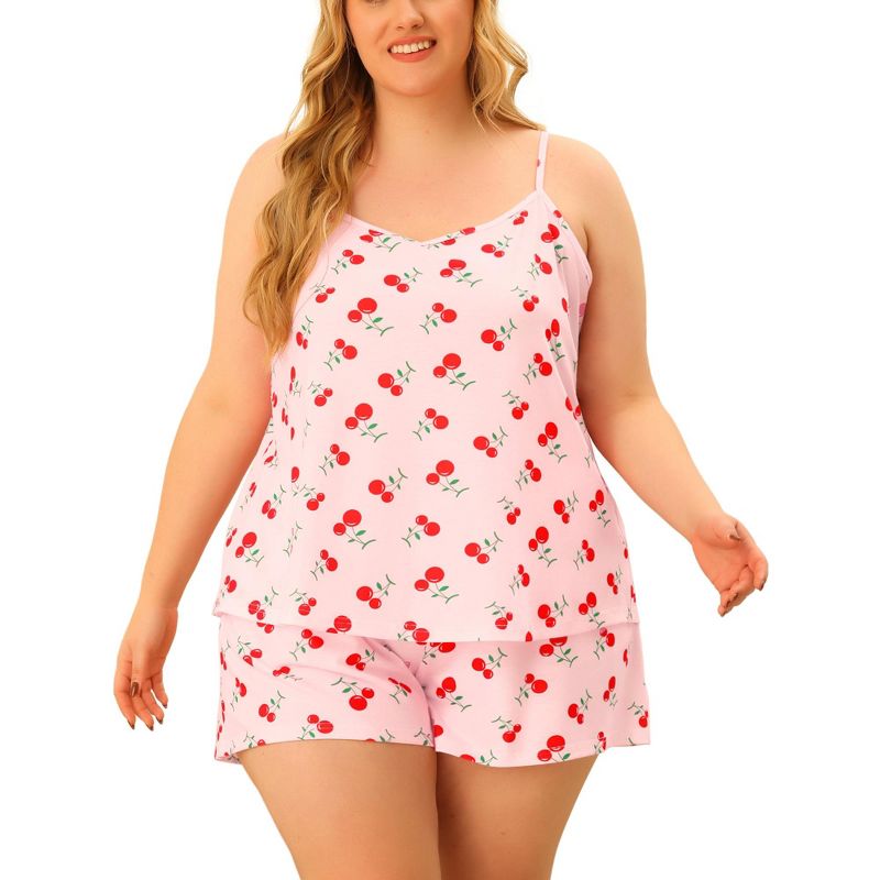 Agnes Orinda Women's Plus Size Foral Top with Elastic Waist Shorts Nightgown Set, 1 of 7