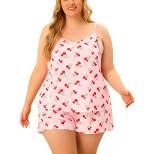 Agnes Orinda Women's Plus Size Cherry Printed Elastic Waist Shorts Nightgown Set