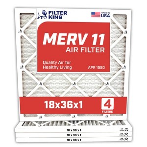 Filter King 18x36x1 Air Filter | 4-PACK | MERV 11 HVAC Pleated A/C Furnace Filters | MADE IN USA | Actual Size: 18 x 36 x .75" - 1 of 4