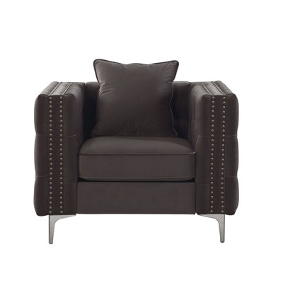 40" Gillian Ii Chair Dark Gray Velvet - Acme Furniture: Plush Upholstery, Silver Stainless Steel Legs, Nailhead Trim
