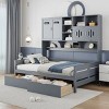 Full Size Platform Daybed, Storage Bed with Built-in Cabinet and Shelf and Drawers, Wood Frame Bookcase Bed for Bedroom-Baofuwish - 2 of 4