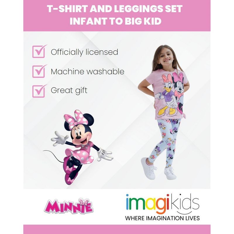 Disney Minnie Mouse Girls Peplum T-Shirt and Leggings Outfit Set Toddler to Little Kid, 3 of 8