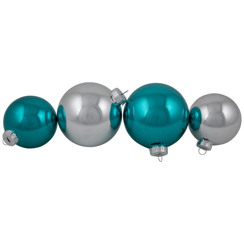 Northlight 72ct Turquoise Blue and Silver 2-Finish Glass Christmas Ball Ornaments 4" (100mm), 3 of 6