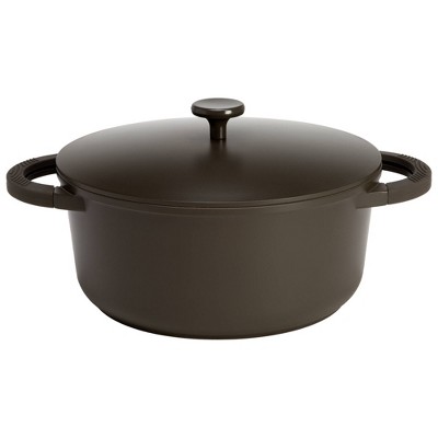 Goodful 4.8qt Cast Aluminum, Ceramic Deep Cooker with Lid, Side Handle and Long Handle Cream