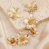 Gold Floral Statement Earrings for Women - Large Double Flower Stud Design - 2 of 4