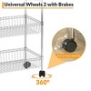 3 Tier Steel Kitchen Cart, Rolling Utility Carts with Handle, 4 Wheels, Adjustable Shelf for Kitchen, Dining Room - 4 of 4