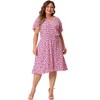 Women's Plus Size Floral V Neck Flare Sleeve Elastic Waist Casual A Line Midi Dresses - Agnes Orinda - 3 of 4