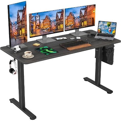 Infurnic Desks, Standing Desk with Splice Board, Adjustable Height Sit Stand Desk for Office or Home, Black, 24"*55"*27.5"
