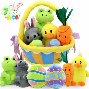 Joyfy 7 Pcs Basket for Easter Stuffed Plush Playset for Baby Kids Party Favor, Easter Eggs Hunt, Basket Stuffers Fillers, Party Supplies Decorations - 1 of 4