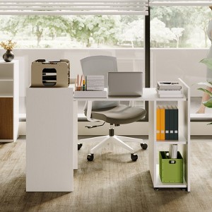 50" Folding Computer Desk with Open Shelves, Farmhouse Home Office Desk with Wheels, Wooden Executive Desk for Living Room, Bedroom - 1 of 4