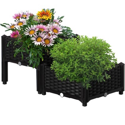 16" Brown Rattan Raised Garden Bed Planter