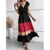 Wikineon Women's Color Block Maxi Dresses V Neck Sleeveless Tiered Casual Dresses Loose Sundress - 3 of 4