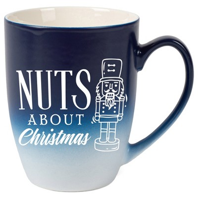 Elanze Designs Nuts About Christmas Two Toned Ombre Matte Navy Blue and White 12 ounce Ceramic Stoneware Coffee Cup Mug