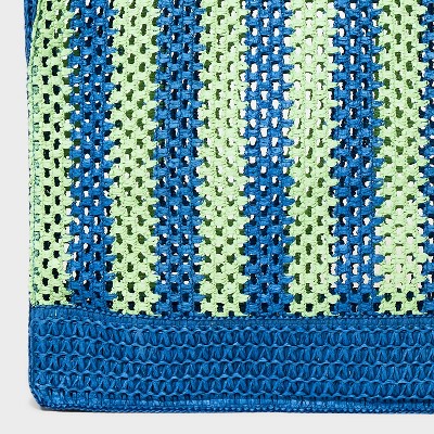 Universal Thread Crochet Tote Handbag - Universal Thread™ Blue/Green Striped Straw: Paper Shell, Double Handle, Unstructured — фото 4