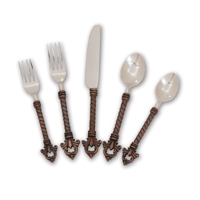 GG Collection Stainless Steel and Brass Fleur De Lis 20-Piece Flatware Set