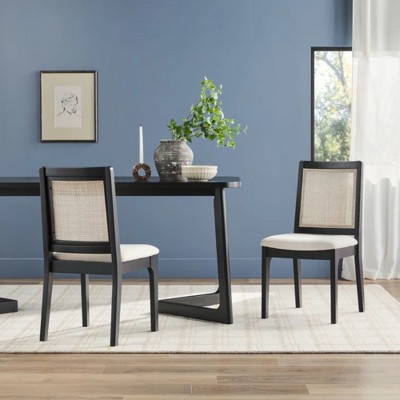 GDFStudio Dylan Rattan Back Upholstered Dining Chair (Set of 2)