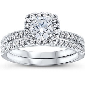 Pompeii3 5/8 Ct Lab Created Diamond Cushion Halo Engagement Wedding Ring Set White Gold EX3 - 1 of 4