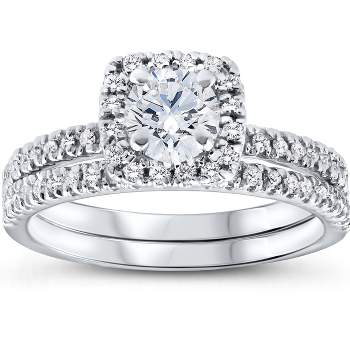 Pompeii3 5/8 Ct Lab Created Diamond Cushion Halo Engagement Wedding Ring Set White Gold EX3