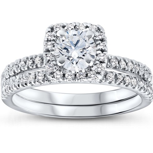 Pompeii3 5/8 Ct Lab Created Diamond Cushion Halo Engagement Wedding Ring  Set White Gold EX3 - Size 7.5