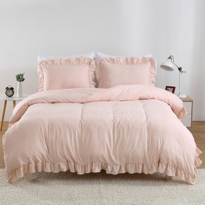 GustoWave Home Bedding Ruffles Duvet Cover Set with Pillow Sham, Pink - 1 of 4