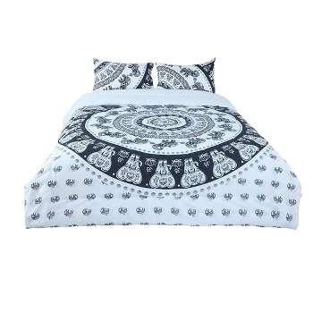 PiccoCasa Bohemian Bedding Comforter Sets with 2 Matching Pillow Shams Mandala Quilt Set White Full