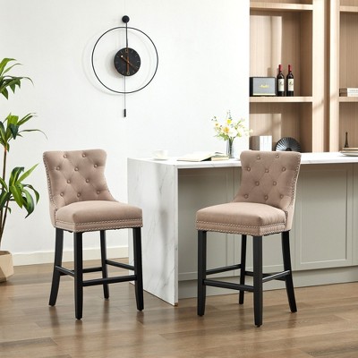 Hyleory Upholstered Counter and Bar Stools Solid Wood Legs, Button Tufted Back