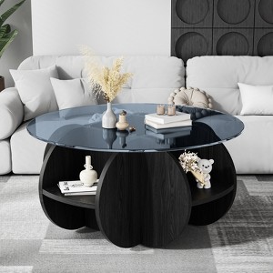 Dolonm 2-Tier Round Coffee table with Glass Top,31.5" Round Coffee Tables for Small Spaces,Wooden Frame with storage  for Living Room - 1 of 4