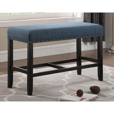 Blue Linen and Cotton Counter Height Dining Bench with Nailhead Trim