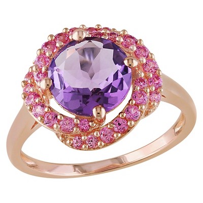 Sterling Silver-Plated Simulated Pink Sapphire with CZ Accents