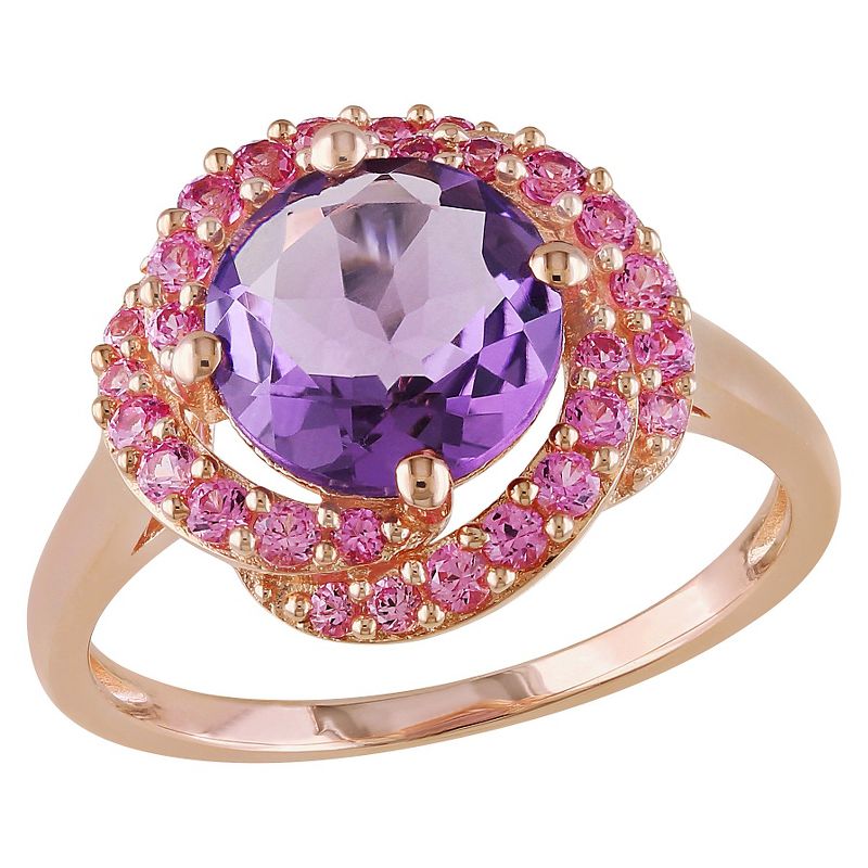 1.5 CT. T.W. Round Amethyst and .14 CT. T.W. Simulated Pink Sapphire Ring in Pink Sterling Silver, 1 of 5