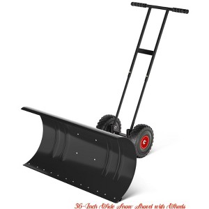 29/36-Inch Wide Snow Shovel w/ Wheels, Heavy Duty Metal Snow Pusher Shovel w/5-Position Angled Blade & Adjustable Handle - 1 of 4