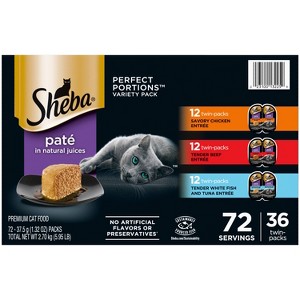 Sheba Perfect Portions Pate Chicken, Beef & Tuna Premium Wet Cat Food All Stages - 2.6oz/36ct Variety Pack - 1 of 4