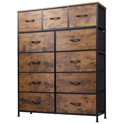 11-Drawer Tall Fabric Dresser Storage Tower with Steel Frame and Wood Top, Chest of Drawers Organizer Unit for Bedroom, Closet, Hallway