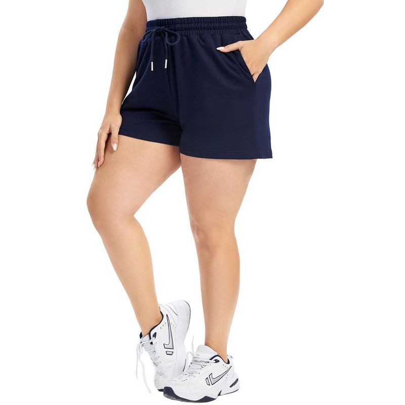 Women Plus Size Comfy Sweat Shorts Drawstring Elastic High Waist Casual Summer Yoga Lounge Shorts, 3 of 7