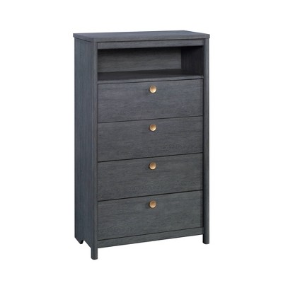 Denim Oak Vertical 4-Drawer Chest with Open Shelf