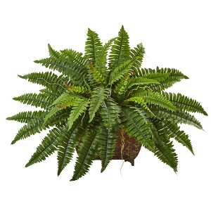 23" x 32" Artificial Boston Fern in Metallic Planter - Nearly Natural: Indoor Faux Greenery Decor - 1 of 3